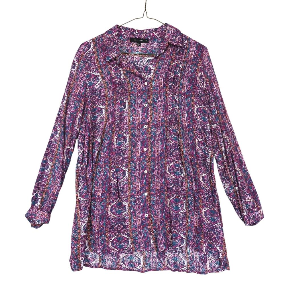 Jane‎ & Delancey Women's M Oversized Tribal Print Button Blouse Shirt, Lagenlook